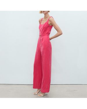 Mango Lyocell Belted Jumpsuit - Pink