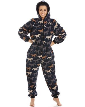 CAMILLE Supersoft Multicoloured Horse Print Onesie - Black