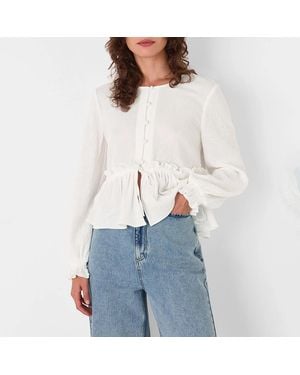 Whistles Cotton Frill Peplum Blouse - Blue