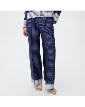 Mango Satin Trousers With Combined Stripes - Blue