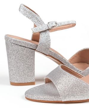 Where's That From 'Paityn' Glitter Low Block Heel Sandals - White