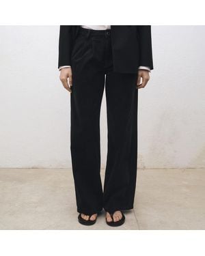Mango Cotton Wide Leg Pleated Jeans - Black