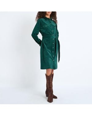 Crew Pine Cord Winter Shirt Dress - Green