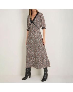 Wyse Retro Floral Elodie Dress - Grey