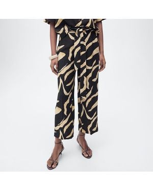 Mango Printed Straight-Fit Trousers With Belt - Black