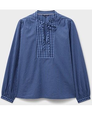 Crew Ariella Gingham Textured Cotton Blouse - Blue