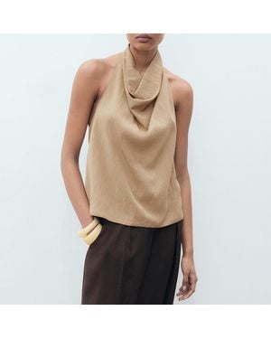 Mango Lyocell Top With Draped Neck - Natural