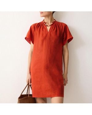Jigsaw Linen Smocked T-Shirt Dress - Red