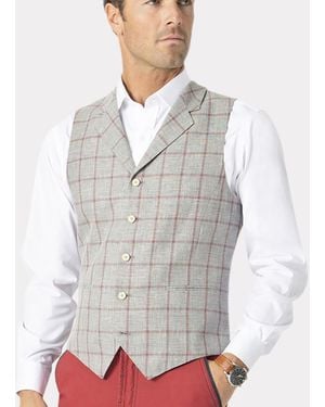 Brook Taverner Tailored Fit Kingston Stone Check Waistcoat - Grey