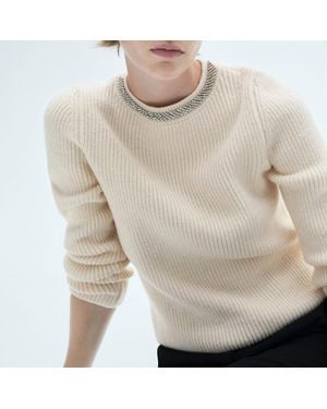 Mango Rhinestone Collar Jumper - White