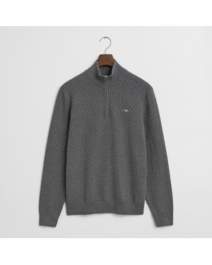 GANT Charcoal Micro Check Texture Half Zip Jumper - Grey