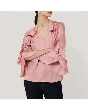 Jigsaw Satin Fluid Frill Top - Pink