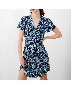 French Connection Floral Button Mini Dress - Blue