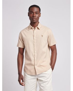 U.S. POLO ASSN. U. Polo Assn. Tan Linen Blend Short Sleeve Shirt - Natural