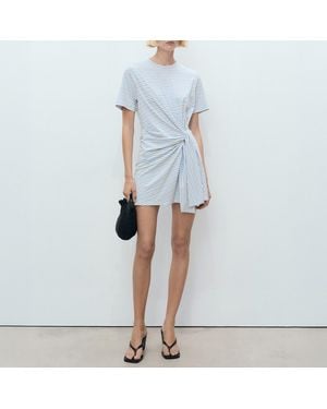 Mango Short Striped Dress With Knot - Blue