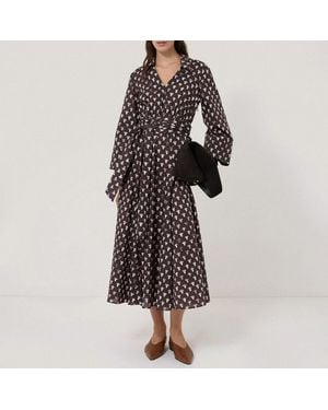 Jigsaw Burgundy Tulip Voile Midi Dress - Black