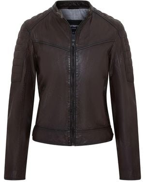 Infinity Leather Retro Biker Quilted Vintage Leather Fitted Motorcycle Jacket - Black