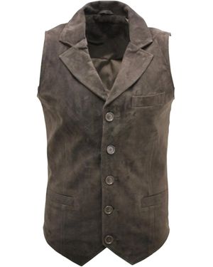 Infinity Leather Smooth Suede Leather Waistcoat-Gillingham - Brown