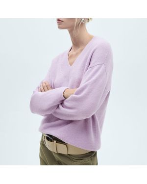 Mango Light Pastel V-Neck Knit Jumper - Purple
