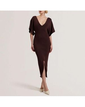 Ted Baker Chocolate V-Neck Knitted Midi Dress - Red