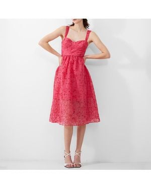 French Connection Bright Broderie Flare Dress - Red