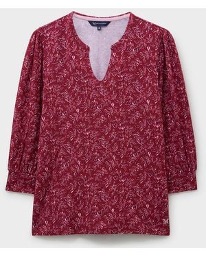 Crew Notch Neck Printed Top - Red