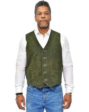Infinity Leather Soft Suede Leather Waistcoat-Grays - Green