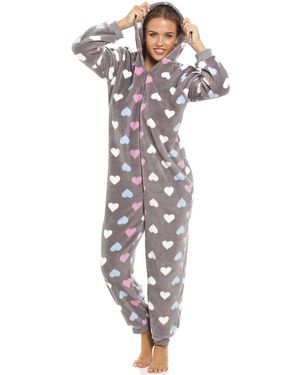 CAMILLE Multicoloured Heart Print Supersoft Onesie - Grey