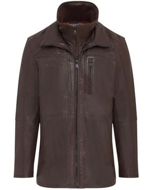 Infinity Leather Warm Mid-Length Leather Biker Coat - Brown