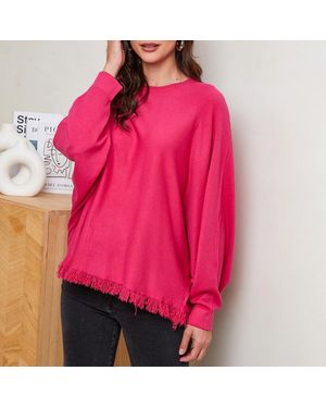 Sofiacashmere Fushia Fringe Trim Cashmere Blend Jumper - Pink