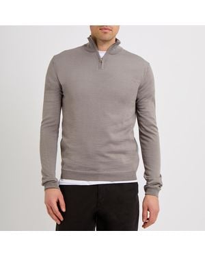Oliver Sweeney Thornby Merino Blend Quarter Zip Jumper - Grey