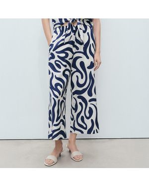 Mango Multi Printed Culotte Trousers - Blue