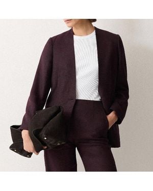 Jigsaw Burgundy Linen Collarless Blazer - Brown