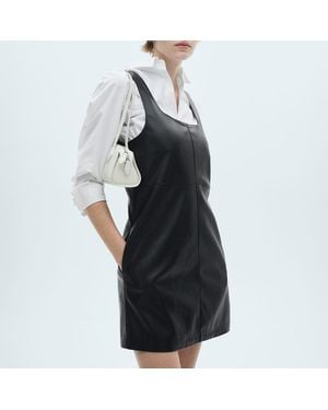 Mango Leather-Effect Pinafore Dress - Black
