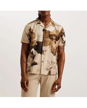Ted Baker Ecru Short Sleeve Relaxed Floral Print Shirt - Brown