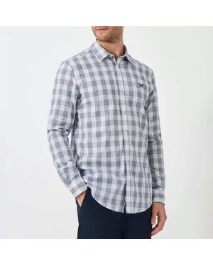 Crew Check Lisbon Linen Blend Shirt - Blue