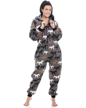 CAMILLE Supersoft Multicoloured Horse Print Onesie - Black