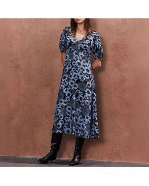 Ro & Zo Daisy Print Ruched Front Dress - Blue
