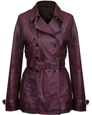 Infinity Leather Nappa Leather Trench Coat-Mosul - Purple