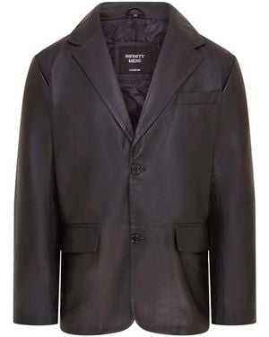 Infinity Leather 2 Button Leather Blazer Soft Lamb Tailored Leather Coat Italian Leather Jacket - Grey