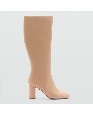 Mango Medium Leather Boots With Tall Leg - Brown