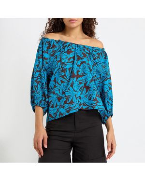 iBlues Cobalt Printed Bardot Top - Blue