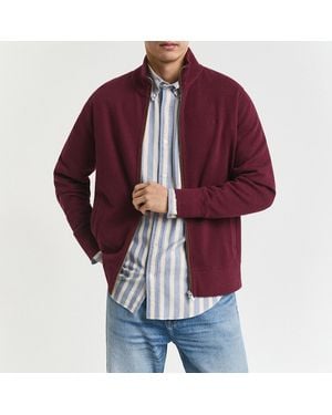 GANT Burgundy Sacker Rib Full Zip Sweatshirt - Red