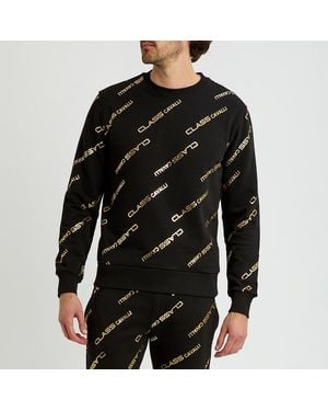 Roberto Cavalli Monogram Print Fleece Sweatshirt - Black