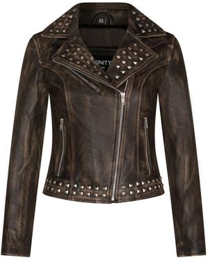 Infinity Leather Vintage Gothic Biker Leather Jacket With Studs-Bilbao - Black