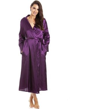 CAMILLE Full Length Long Sleeve Plain Satin Wrap - Purple