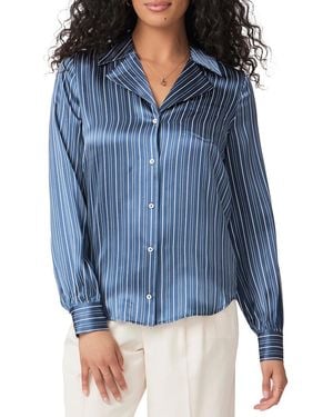 PAIGE Stripe Capriana Silk Shirt - Blue