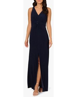 Adrianna Papell Shirred Mermaid Jersey Midi Gown - Blue