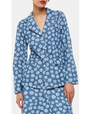 Whistles Graphic Daisy Denim Blazer - Blue