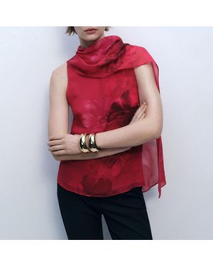 Mango Floral Blouse With Scarf - Red